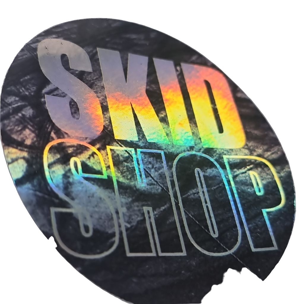 holographic skid mark round slap sticker