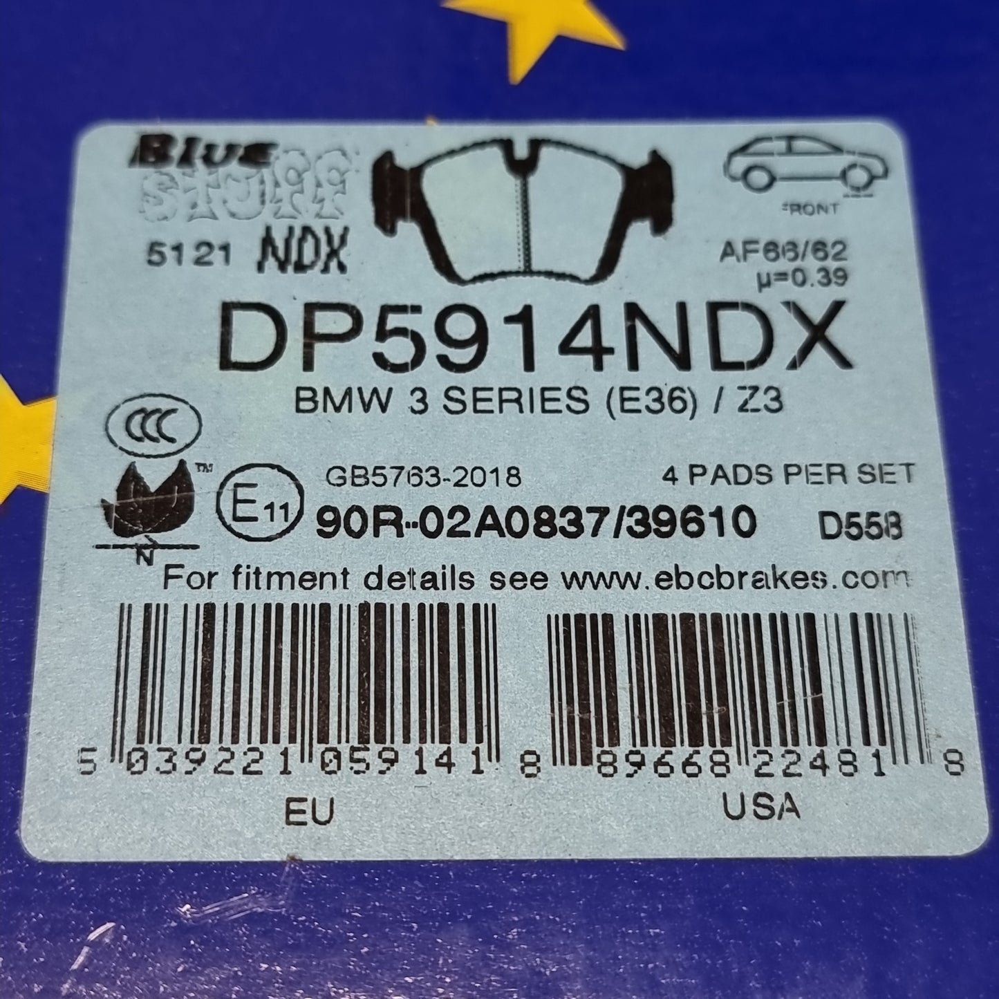 EBC performance brake pads for e36 "blue stuff" - front