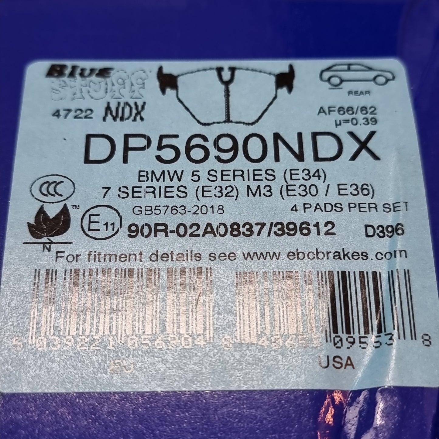 EBC blue stuff e32 / e34 / e30 / e36m3 rear performance brake pads