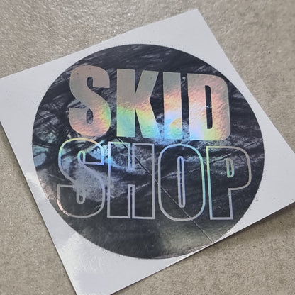 holographic skid mark round slap sticker