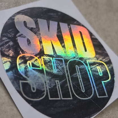 holographic skid mark round slap sticker