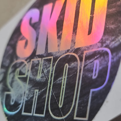 holographic skid mark round slap sticker