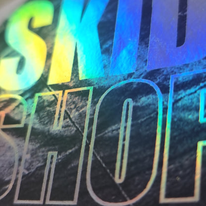 holographic skid mark round slap sticker