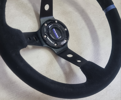 SkidShop suede black/blue steering wheel