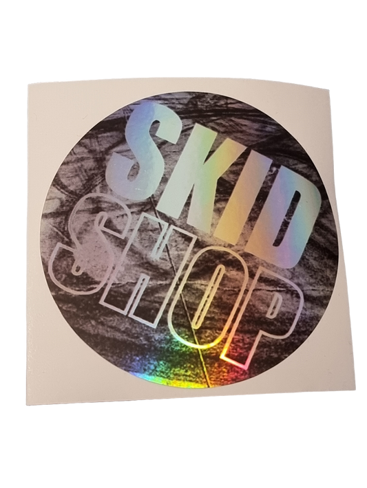 holographic skid mark round slap sticker